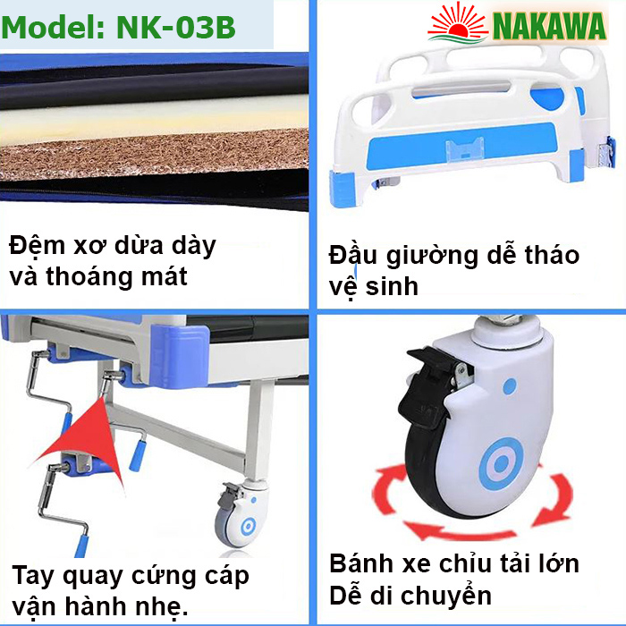 phụ kiện giường bệnh nhân 3 tay quay có bô NAKAWA NK-03B