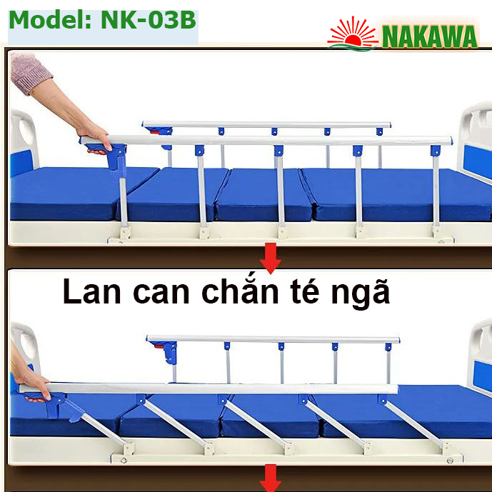 Lan can chắn giường bệnh nhân 3 tay quay có bô NAKAWA NK-03B