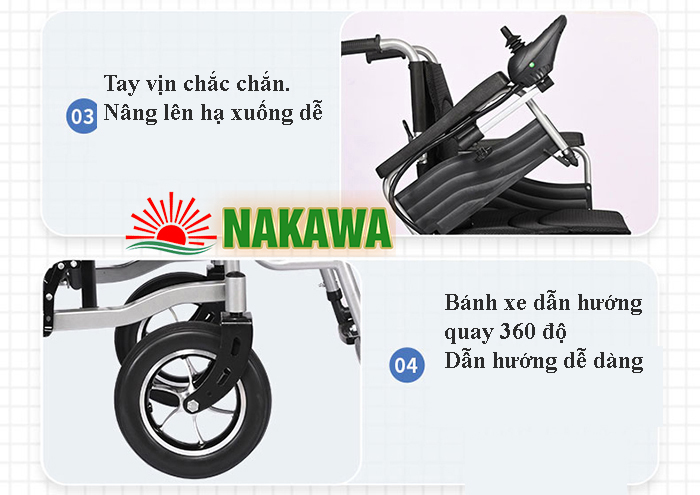 Xe lăn điện thông minh gấp gọn Nakawa NK-L03 tay nắm