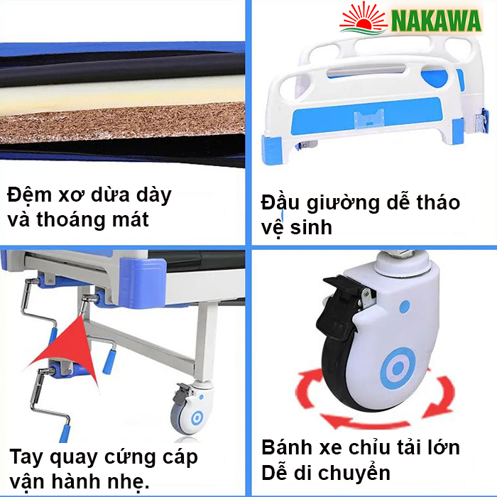 thiết kế giường bệnh nhân 1 tay quay Nakawa