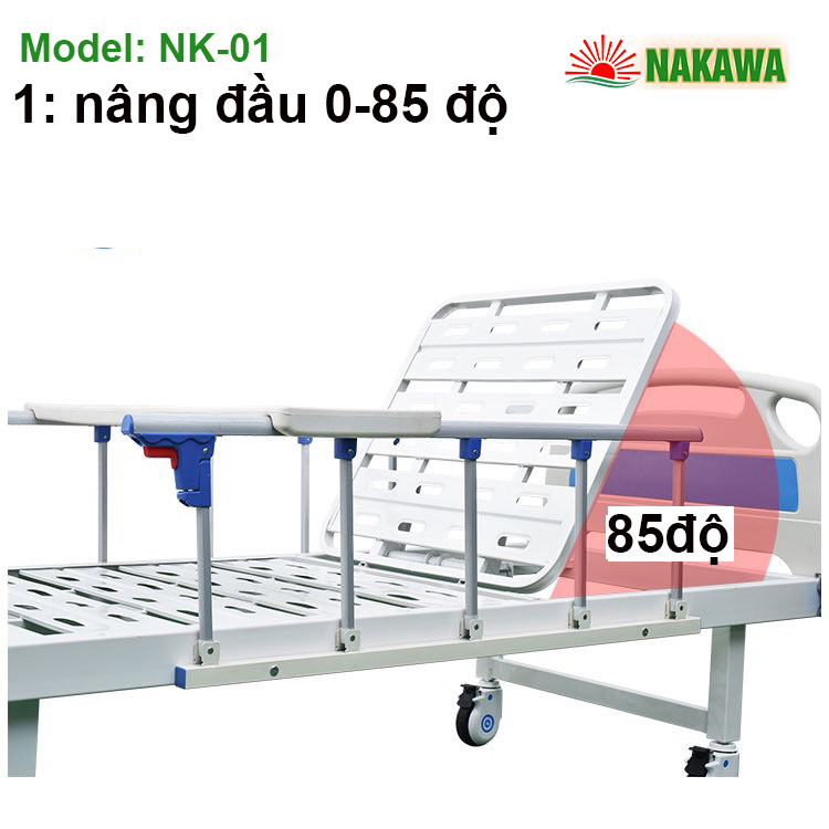 chức năng nâng đầu đến 85 độ của giường bệnh nhân 1 tay quay Nakawa